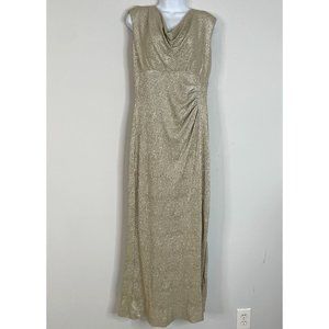 Lauren Ralph Lauren Evening Dress Gold 10 Metallic Stretch Formal Gown